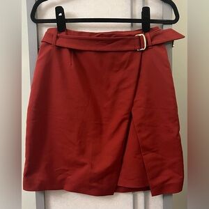 White House Black Market Size 2 Belted A-line Skirt Cinnamon Red Faux Wrap Small